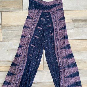 Thai/Indonesian Batik Print Elastic Waist Faux Wrap Pants